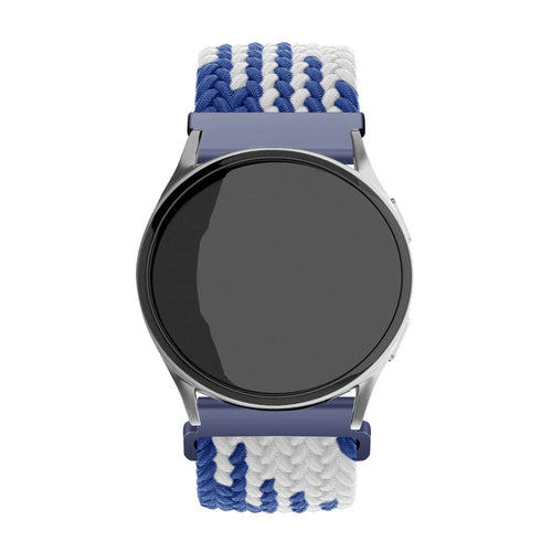 Nylon Adjustable Braided Strap, blue/white, on a watch, direct front view