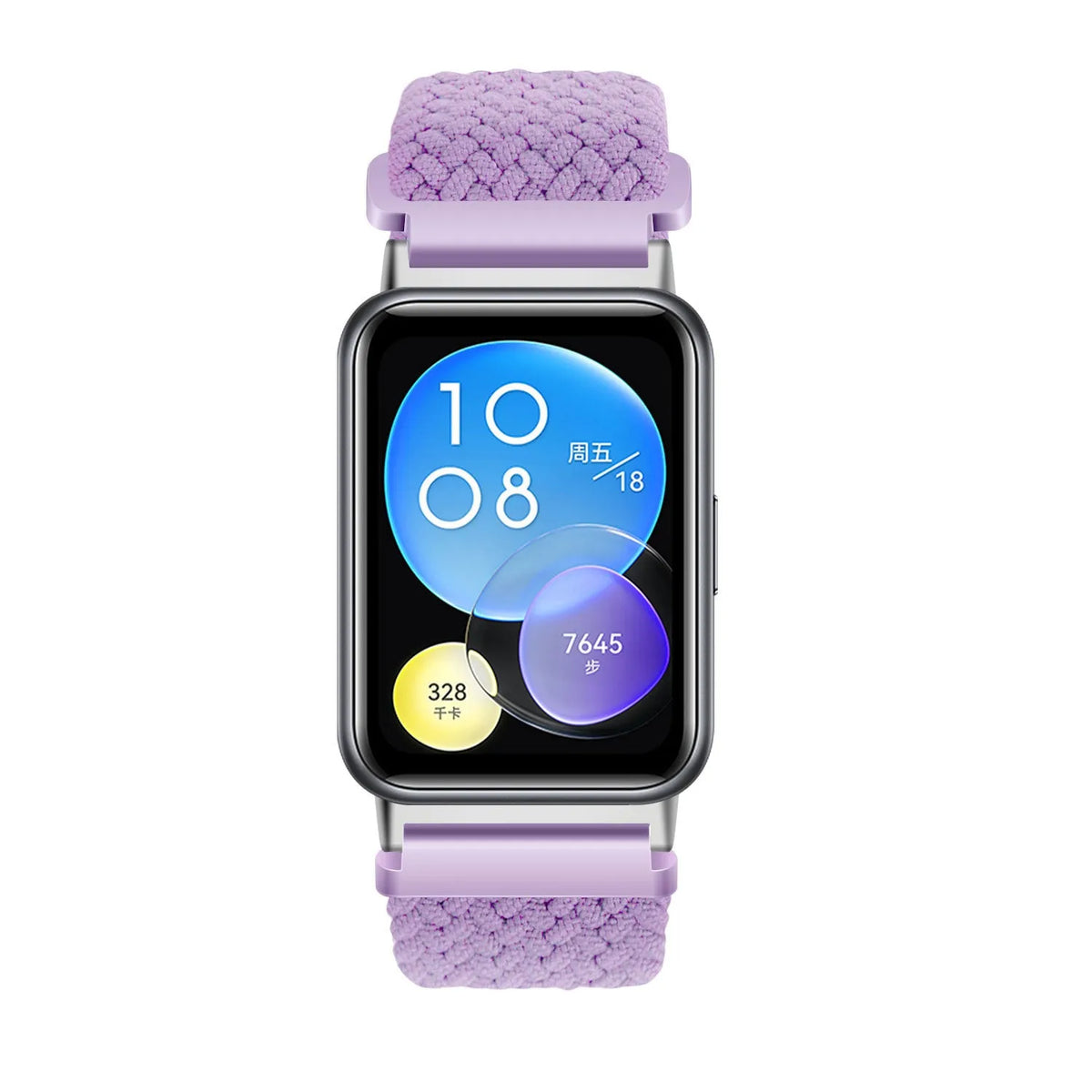 Nylon Adjustable Braided Strap, lilac, on a watch, direct front view