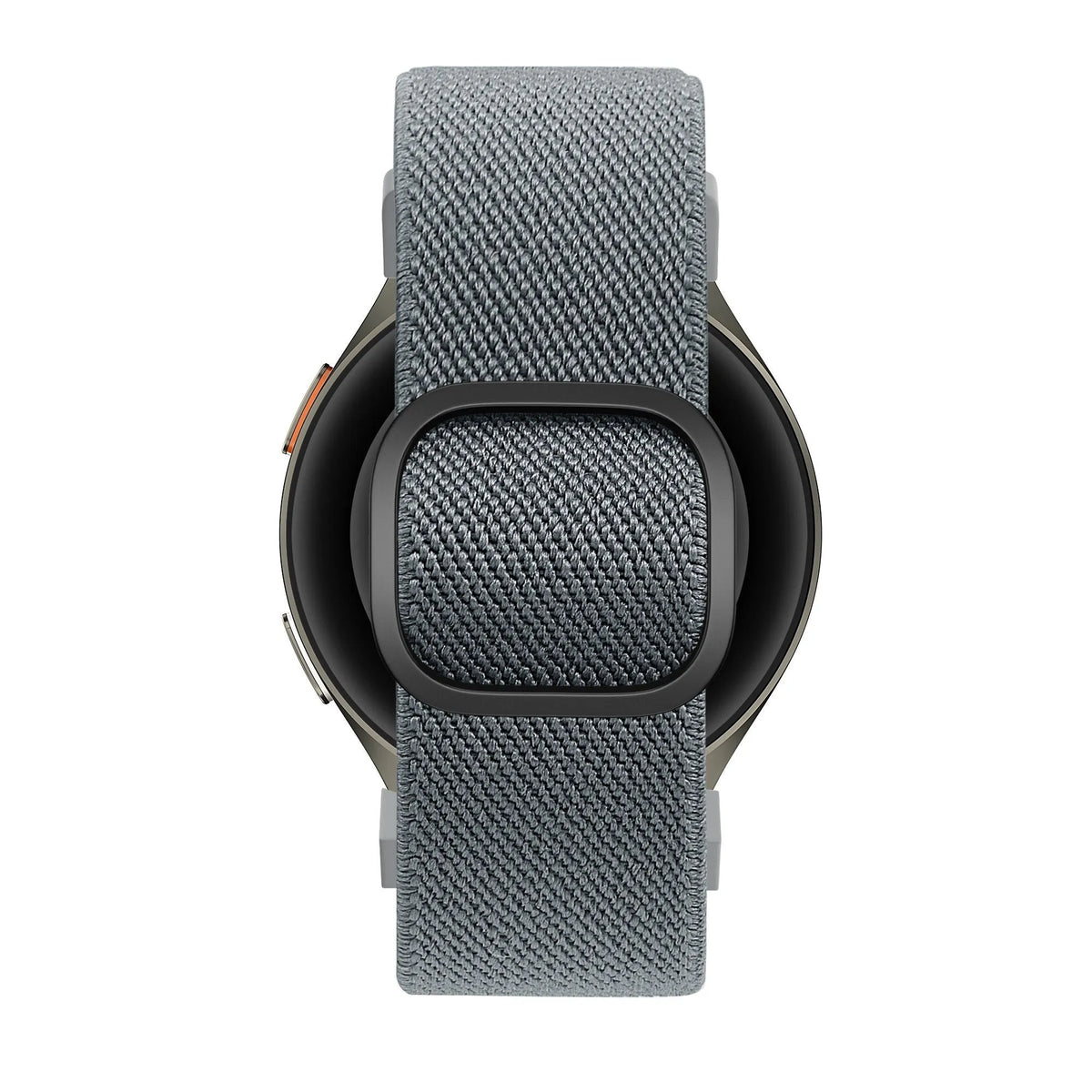 Nylon Elastic Strap 'Easy Fit', grey-blue, on a watch, direct front view