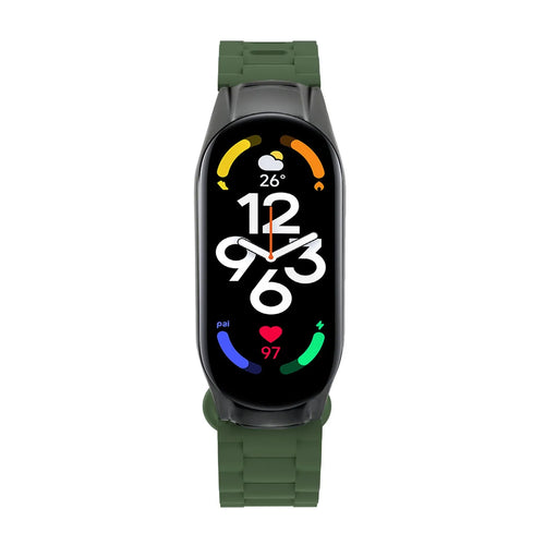 Silicone TPU Strap with Frame, army green, on a watch, direct front view