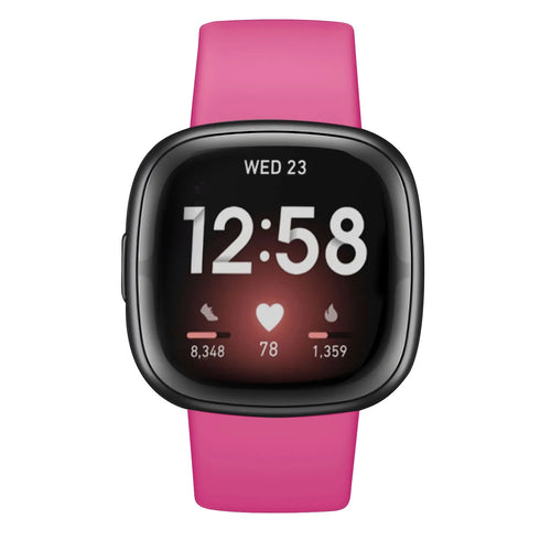 Silicone Strap 'Classic', bright pink, on a watch, direct front view