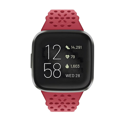Patterned Silicone Strap, red, on a watch, direct front view