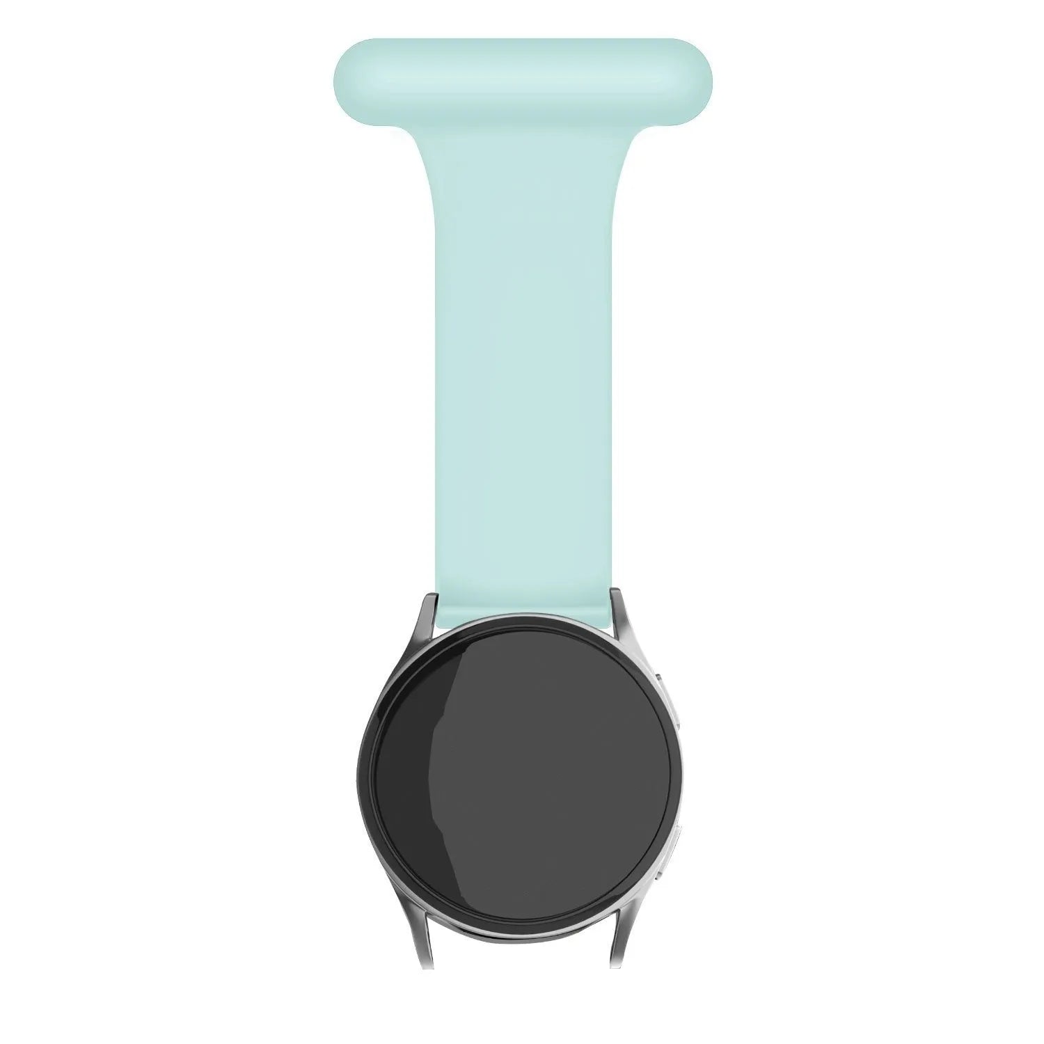 Silicone Nurse Fob, light green, on a watch, direct front view