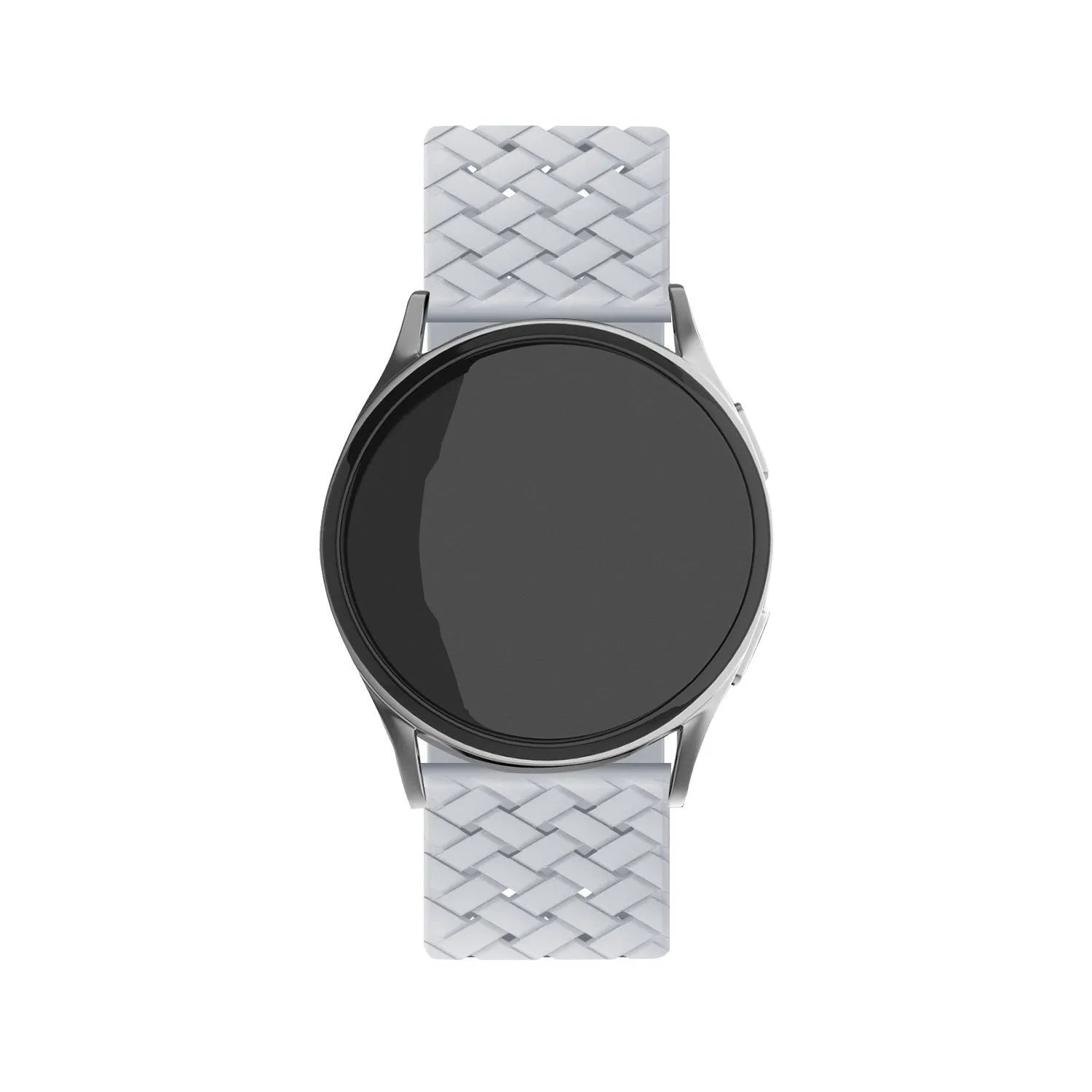 Braided Silicone Strap, grey, on a watch, direct front view