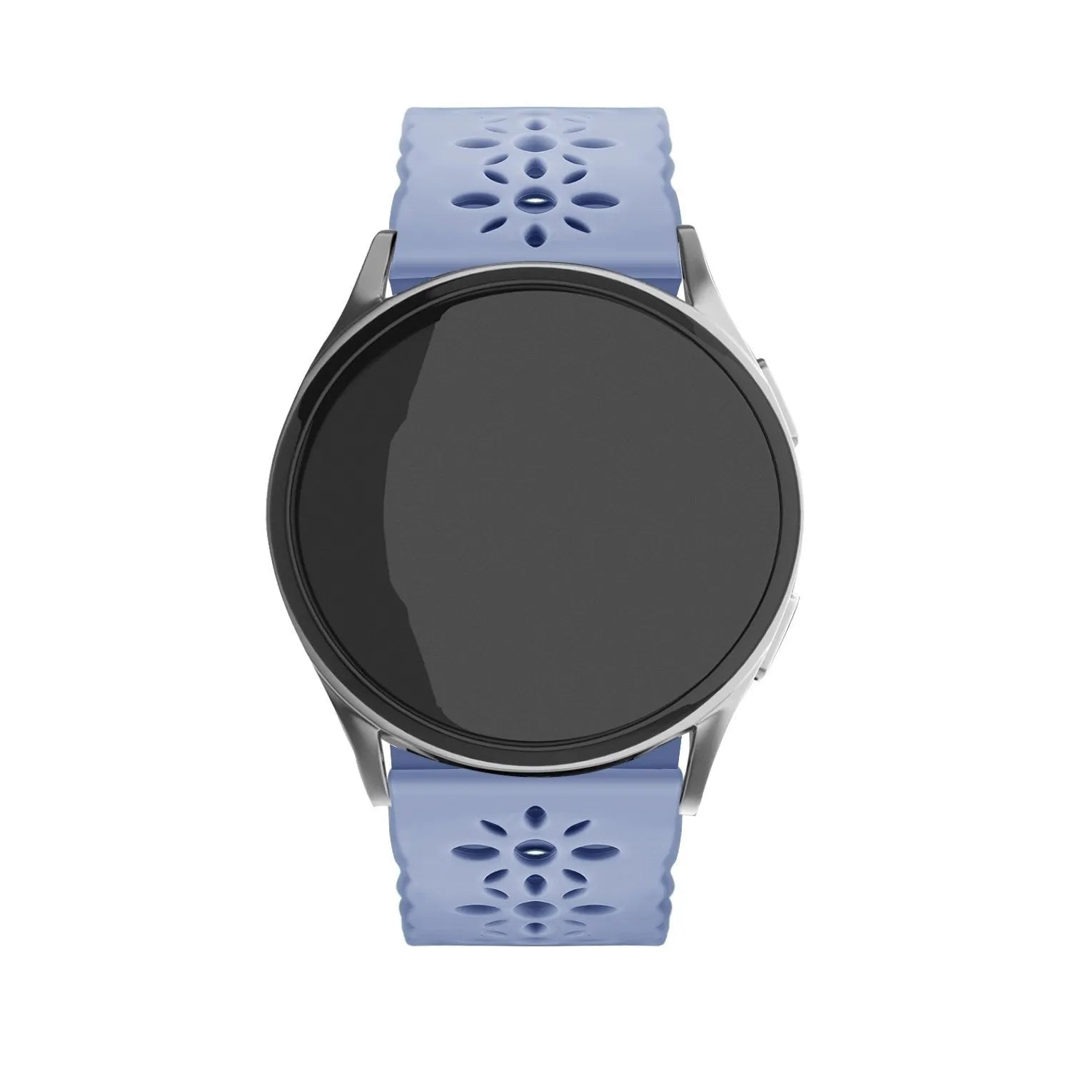 Patterned Silicone Strap, lavender grey, on a watch, direct front view