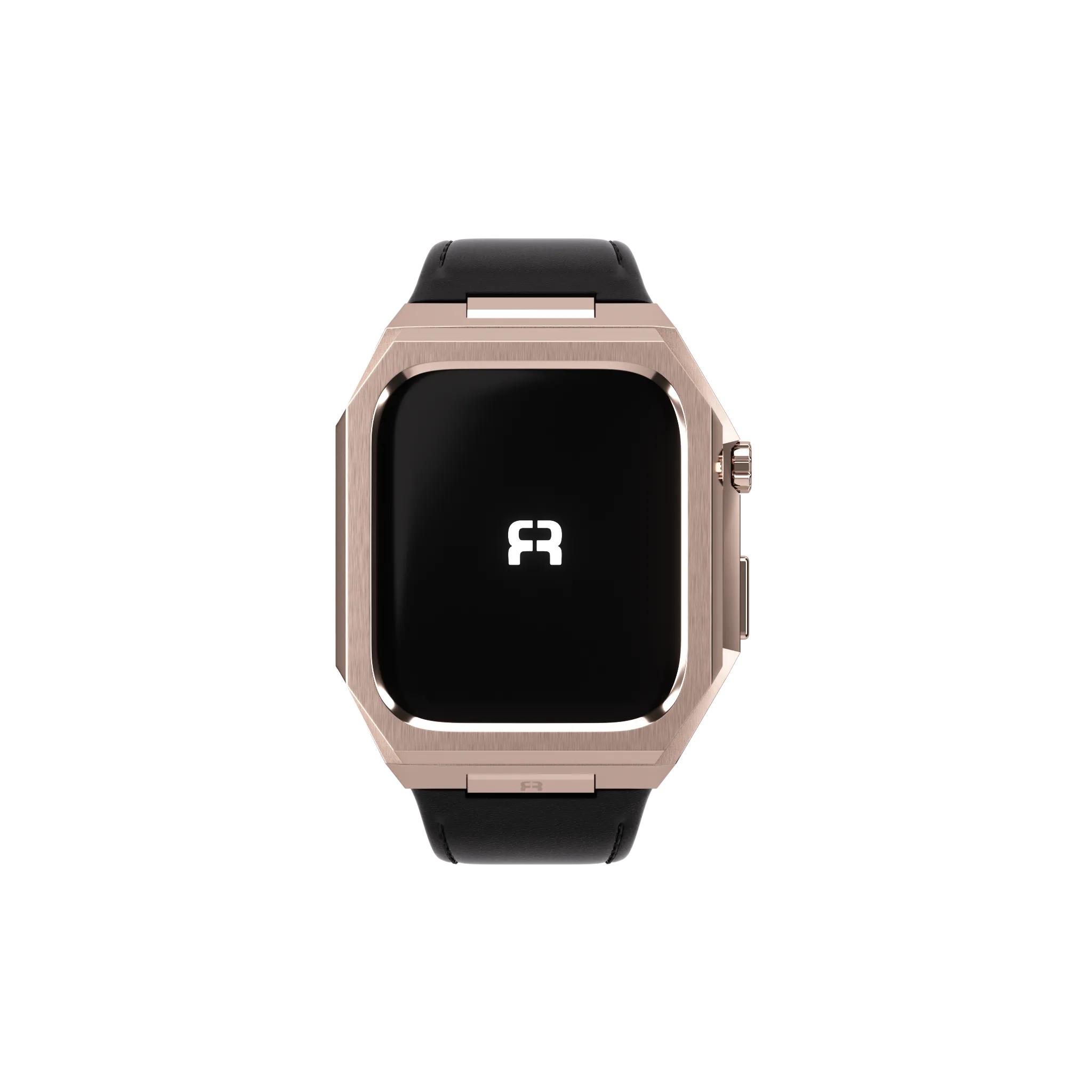 Reqior Apple Watch 45mm Metal Hülle mit integriertem Lederarmband (Roségold/Schwarz)