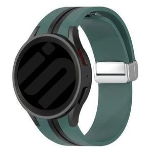 Silicone Magnetic Sport Strap, green/black, on a watch, direct front view
