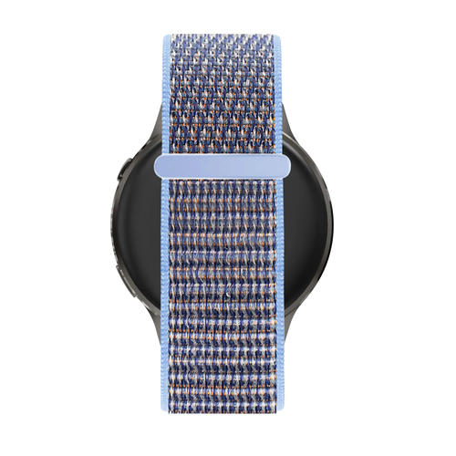 Nylon Loop Strap, azure blue, on a watch, direct front view