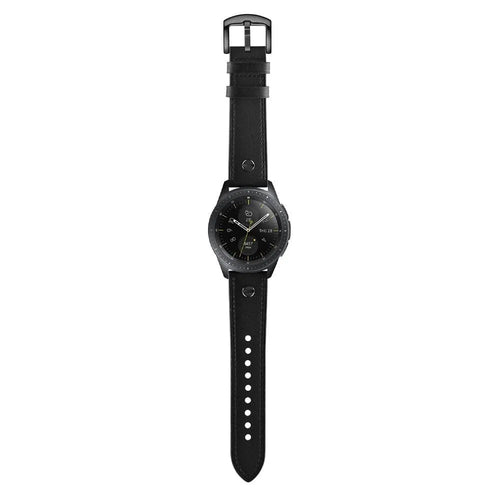 Leather Strap with Screw, black, on a watch, direct front view