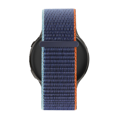 Nylon Loop Strap, blue mix, on a watch, direct front view