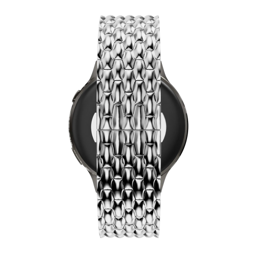 Steel Strap 'Dragon', silver, on a watch, direct front view