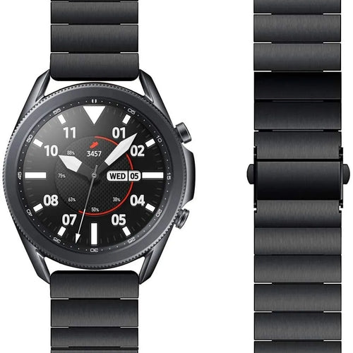 Premium Metal Strap, black, on a watch, direct front view