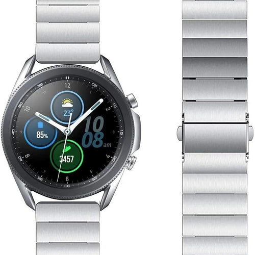 Premium Metal Strap, silver, on a watch, direct front view