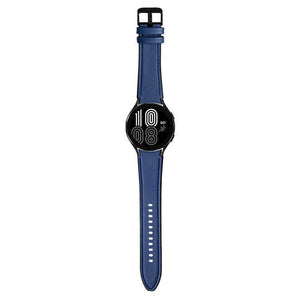 Leather Hybrid Strap, dark blue, on a watch, direct front view