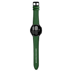 Leather Hybrid Strap, green, on a watch, direct front view