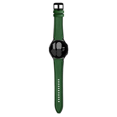 Leather Hybrid Strap, green, on a watch, direct front view