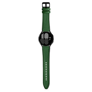Leather Hybrid Strap, green, on a watch, direct front view