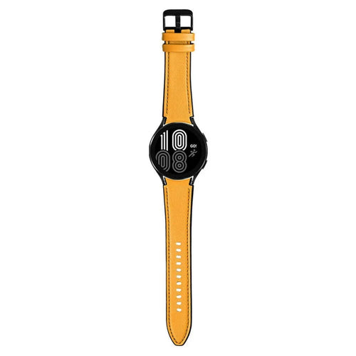 Leather Hybrid Strap, yellow, on a watch, direct front view