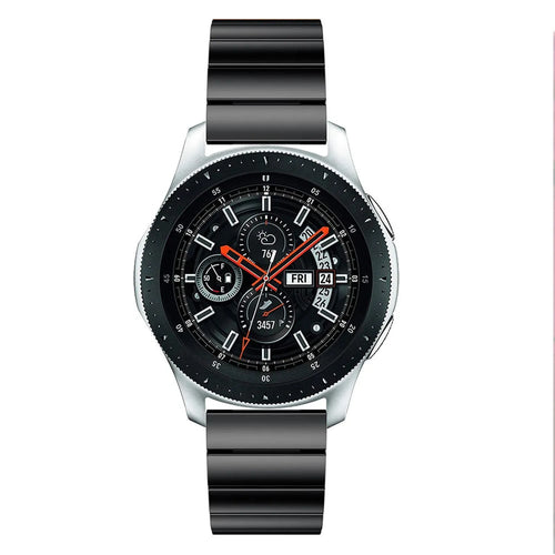 Premium Metal Strap, black, on a watch, direct front view