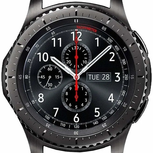 Silicone Sport Strap, black/yellow, on a watch, direct front view