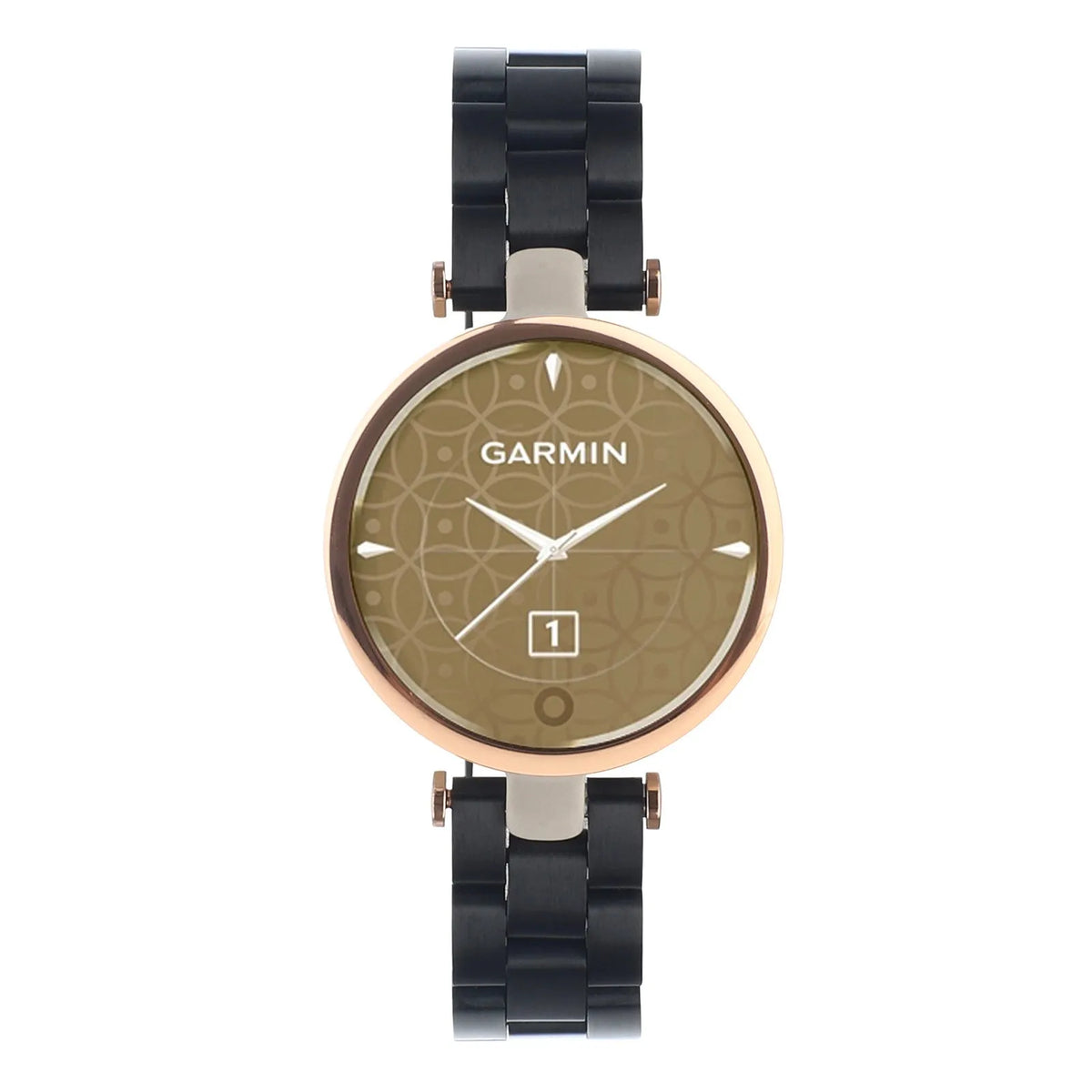 Steel Strap, black, on a watch, direct front view
