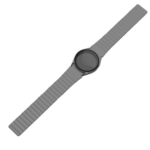 Magnetic Silicone Strap, grey/orange, on a watch, direct front view