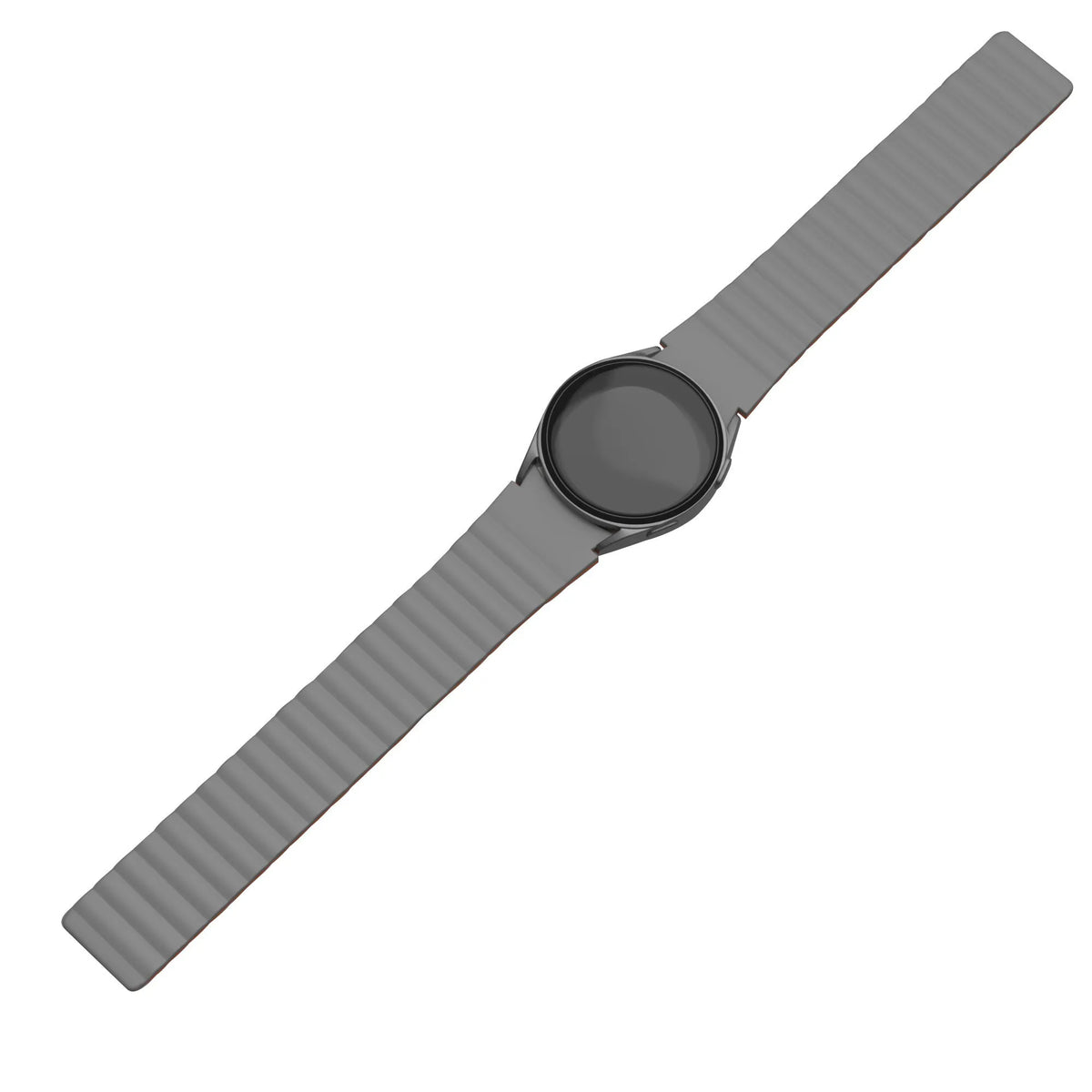 Magnetic Silicone Strap, grey/orange, on a watch, direct front view