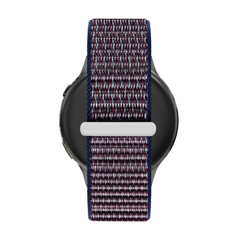 Nylon Loop Strap, indigo, on a watch, direct front view