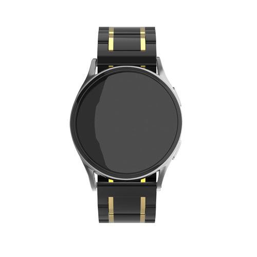 Metal Ceramic Link Strap, black/gold, on a watch, direct front view