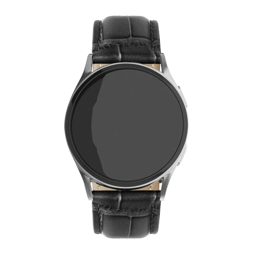 Leather Strap Crocodile Grain, black, on a watch, direct front view