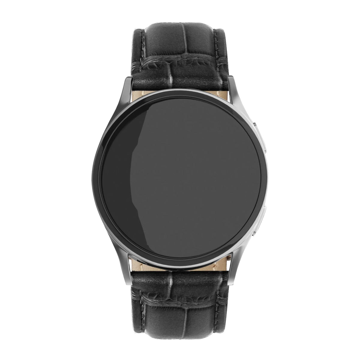 Leather Strap Crocodile Grain, black, on a watch, direct front view