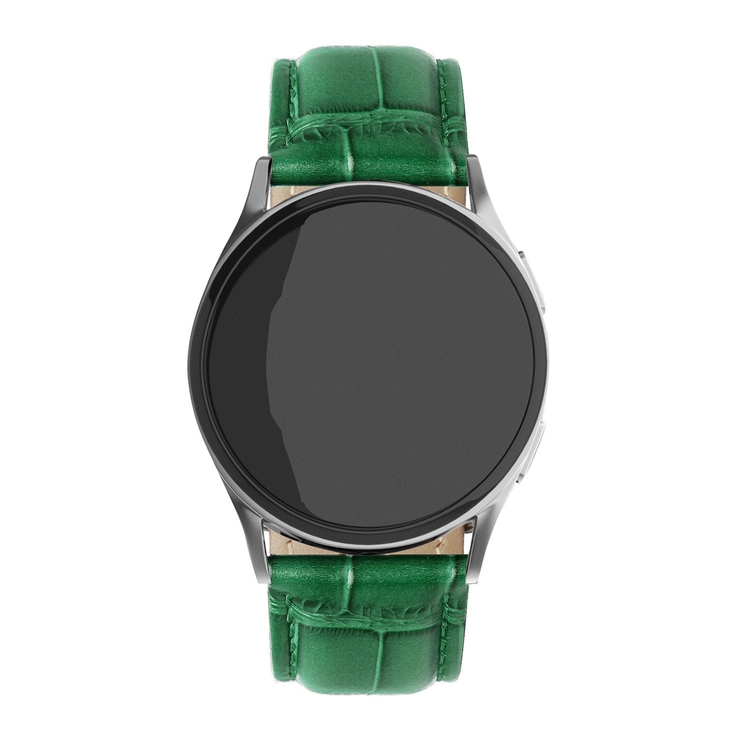 Leather Strap Crocodile Grain, green, on a watch, direct front view