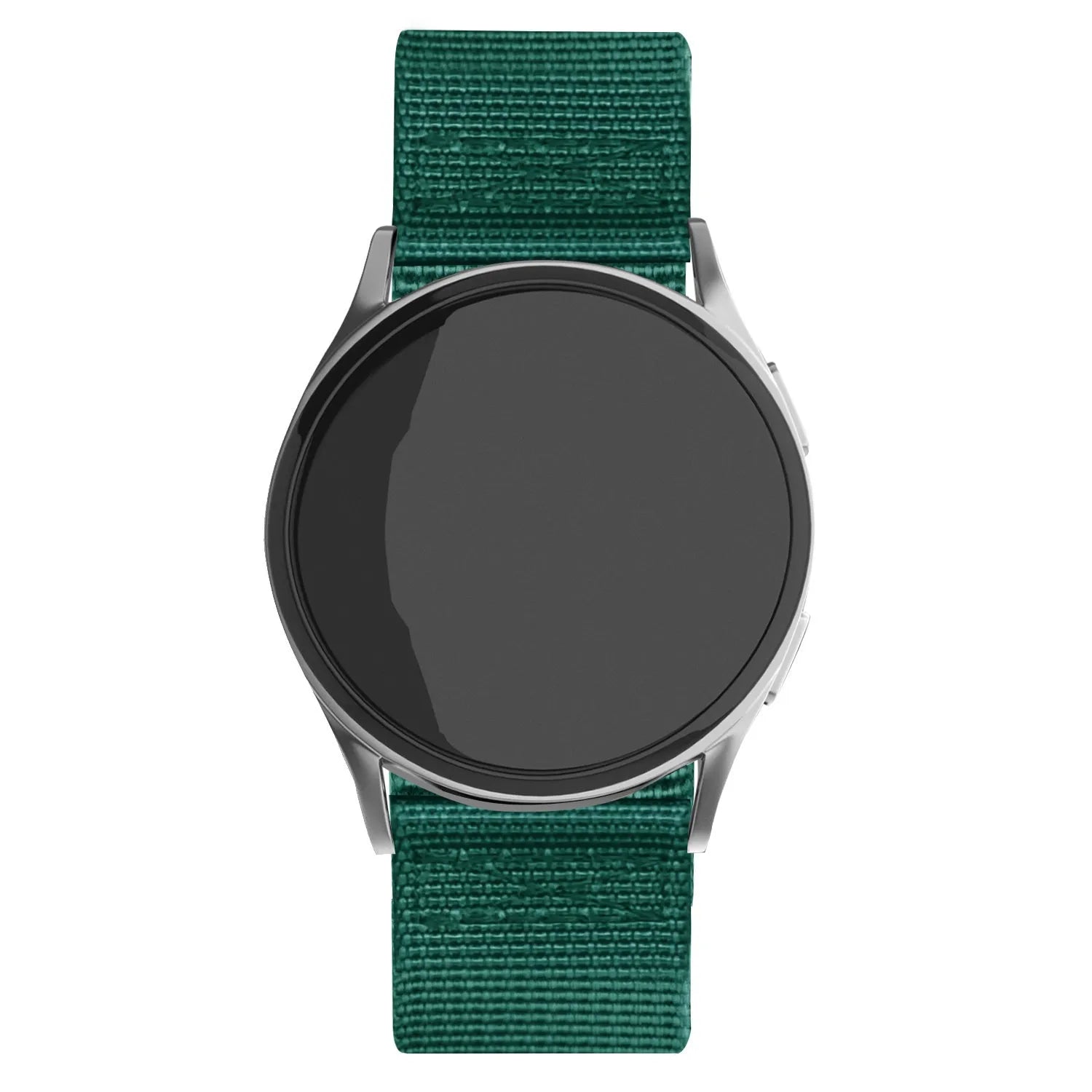 Nylon Buckle Strap, dark green, on a watch, direct front view