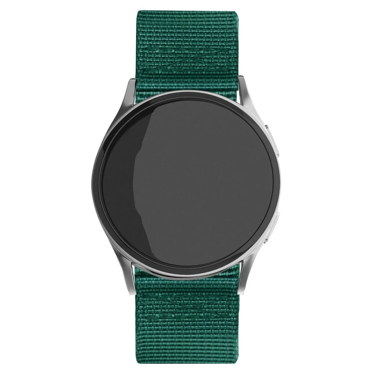Nylon Buckle Strap, dark green, on a watch, direct front view