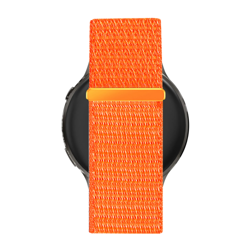 Nylon Loop Strap, orange, on a watch, direct front view