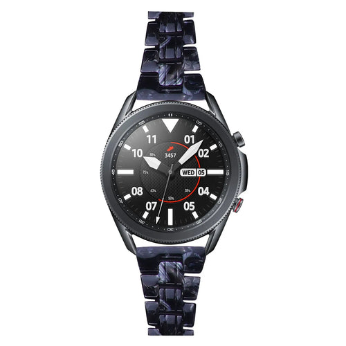 Metal Resin Strap, black/white, on a watch, direct front view