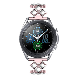 Steel Diamond Strap, pink, on a watch, direct front view