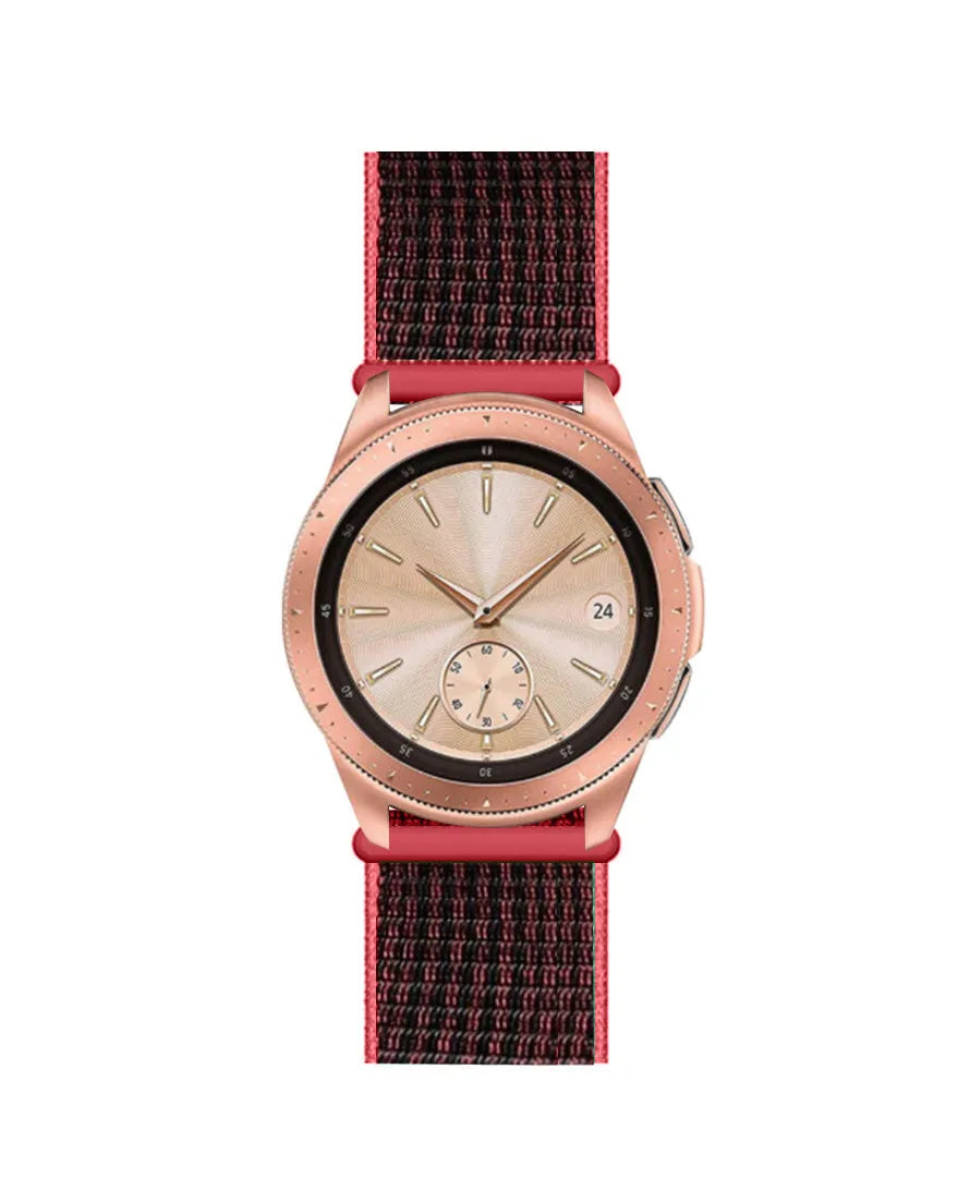 Nylon Strap, black/coral, on a watch, direct front view