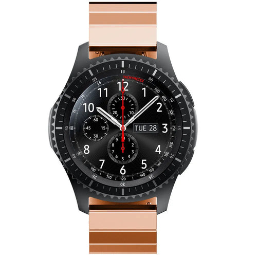 Premium Metal Strap, rose gold, on a watch, direct front view