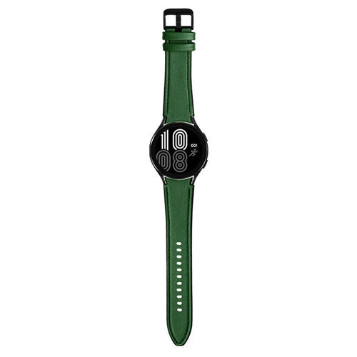 Leather Hybrid Strap, green, on a watch, direct front view