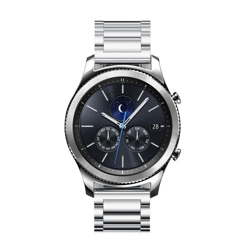 Steel Strap, silver, on a watch, direct front view