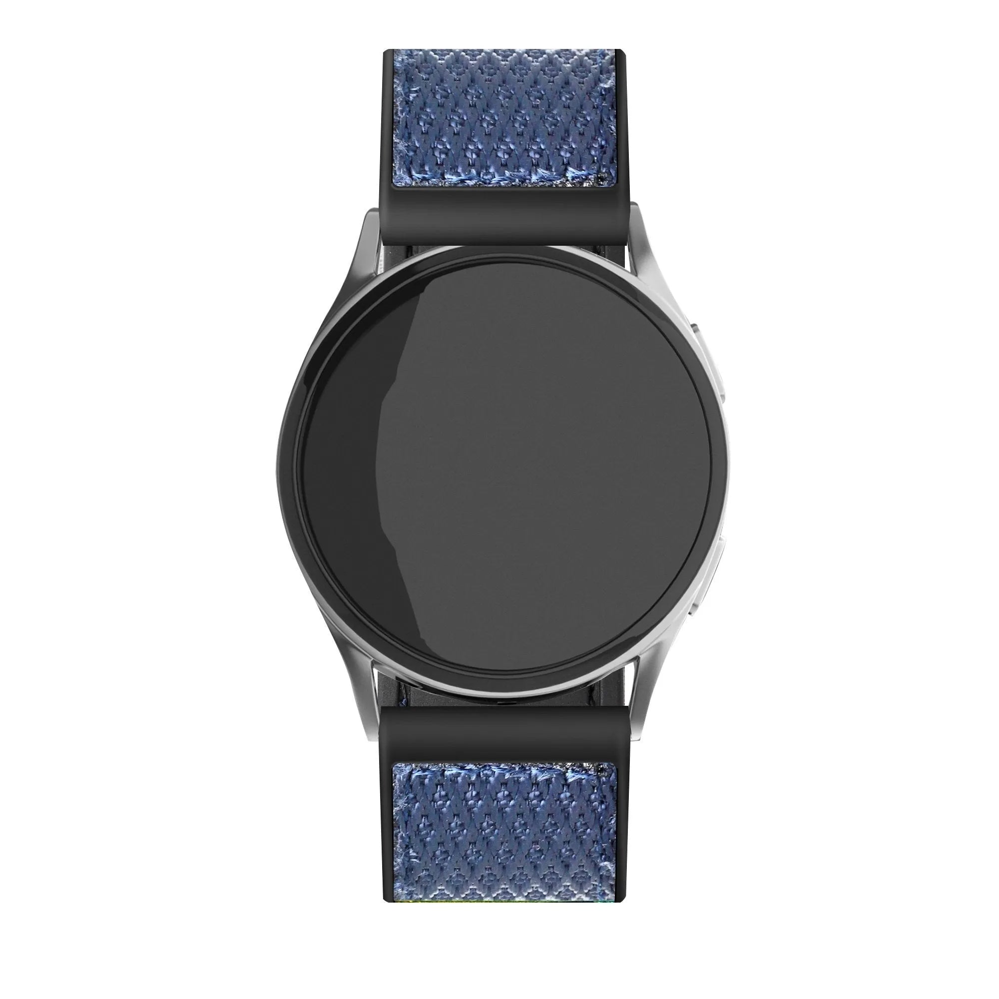 Nylon Hybrid Strap, blue, on a watch, direct front view