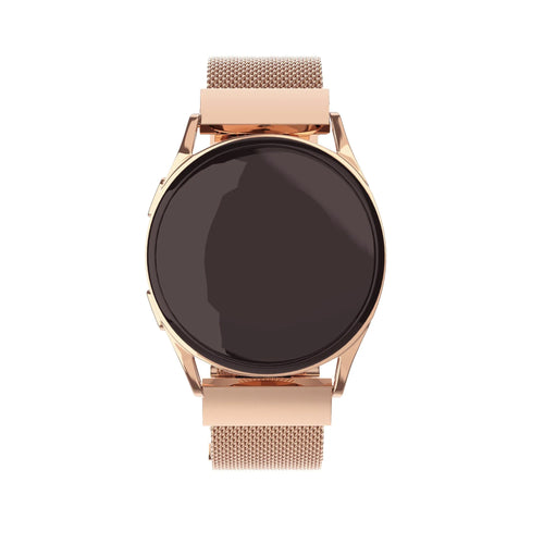 Milanese Steel Strap, rose gold, on a watch, direct front view