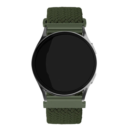 Nylon Adjustable Braided Strap, green, on a watch, direct front view