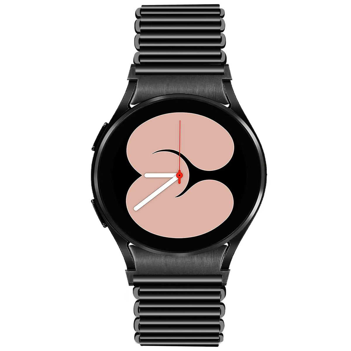 Steel Loop Strap, black, on a watch, direct front view