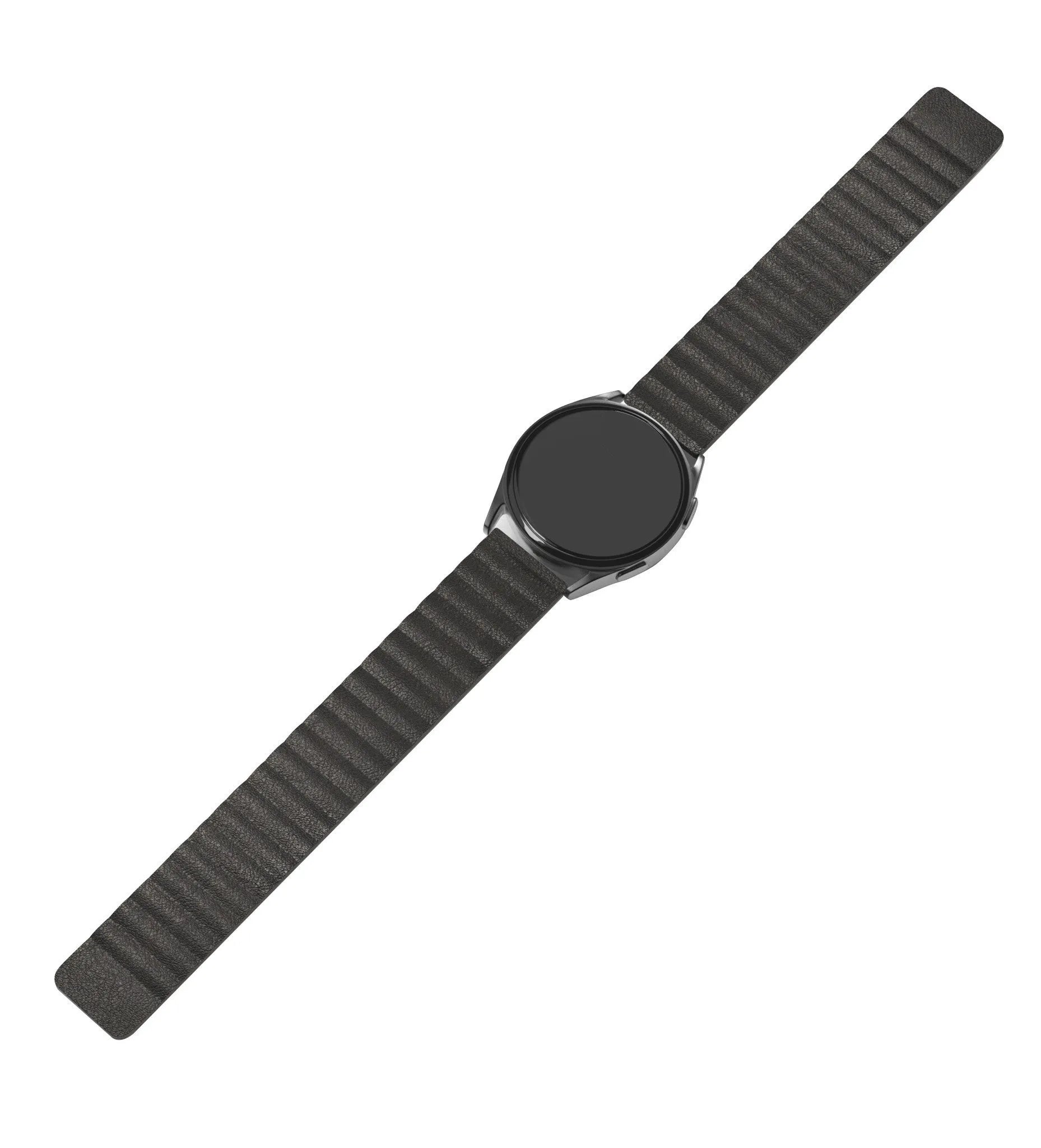 Leather Loop Strap, black, on a watch, direct front view