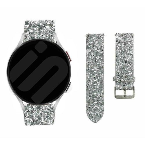 Leather Strap with Glitters, silver, on a watch, direct front view