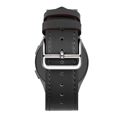 Leather Strap 'Deluxe', black, on a watch, direct rear view