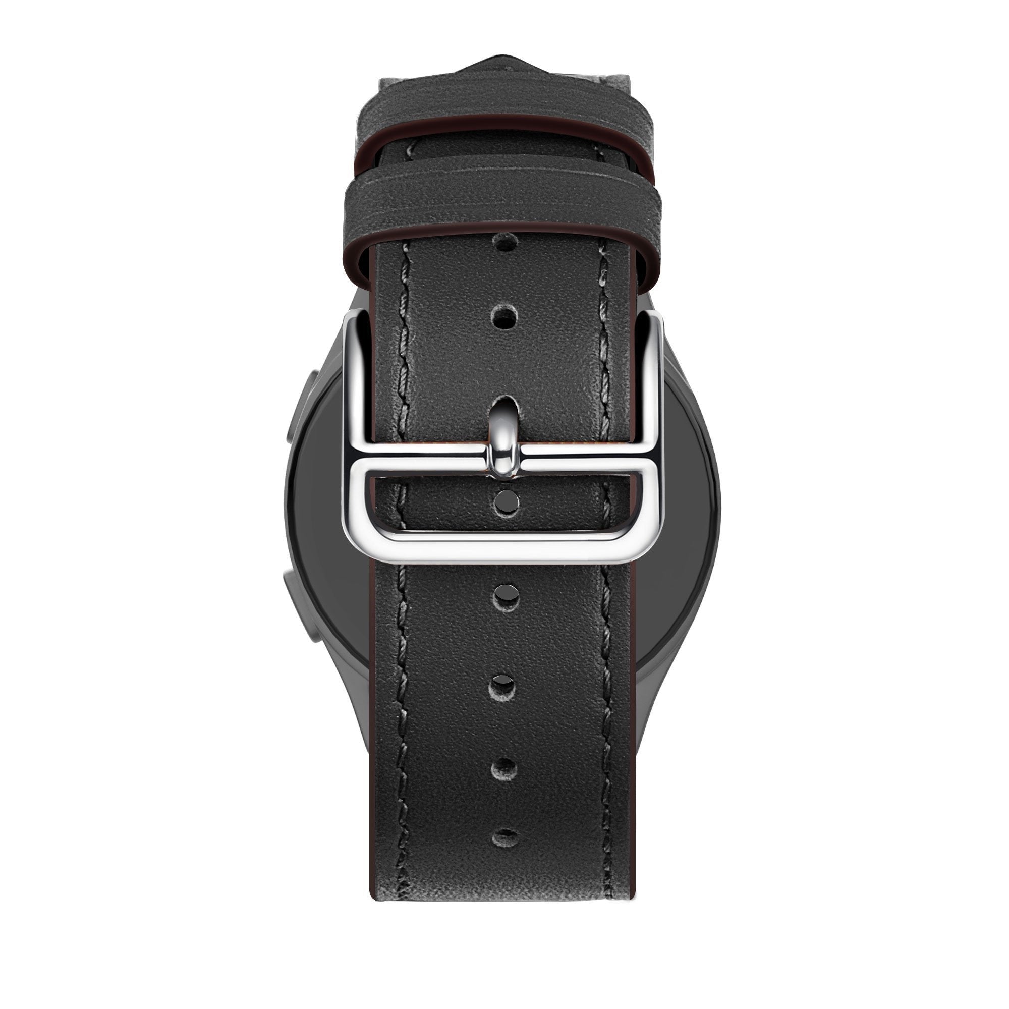 Leather Strap 'Deluxe', black, on a watch, direct rear view