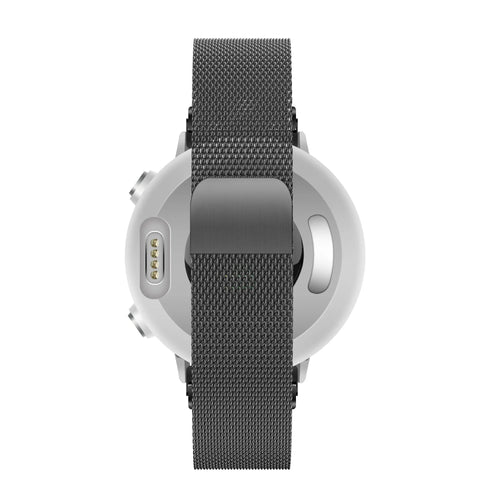 Milanese Loop Strap, black, on a watch, direct rear view